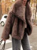 Brown Big Lapel Faux Fur Fury Women's Coats Fluffy Long Sleeved Thick Warm Fury Jackets 2024 Winter Lady Casual Street Outwear 2