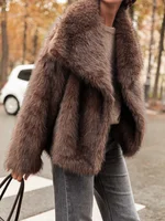 Brown Big Lapel Faux Fur Fury Women's Coats Fluffy Long Sleeved Thick Warm Fury Jackets 2024 Winter Lady Casual Street Outwear 2