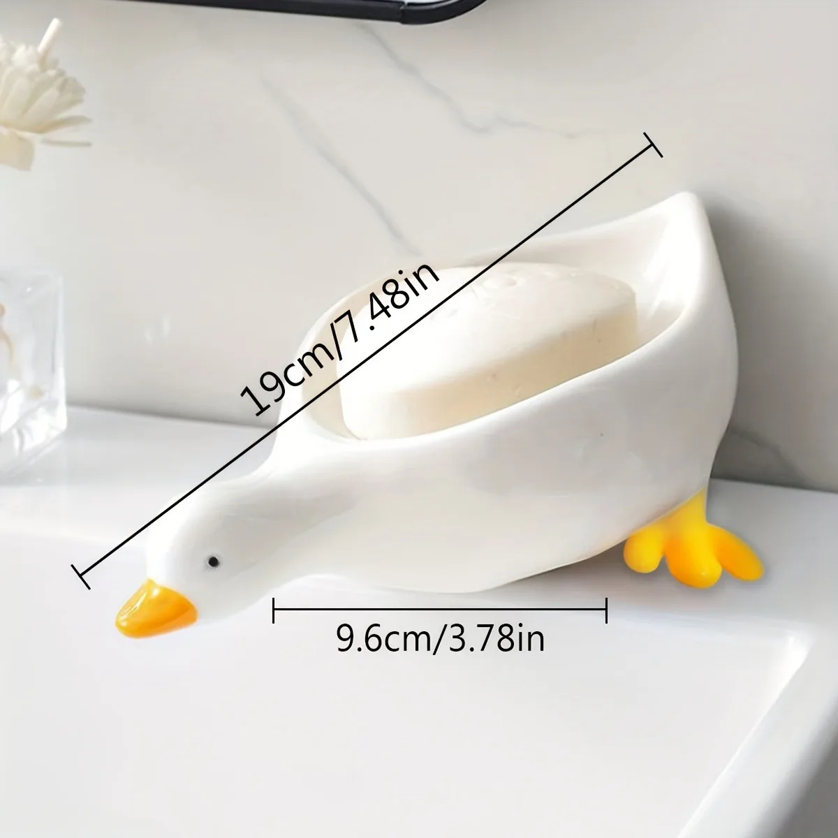 Duck Soap Dish Cute Self Draining Soap Holder with Tray Bathroom Decor Organizer for Sink Countertop Novelty Gift Idea