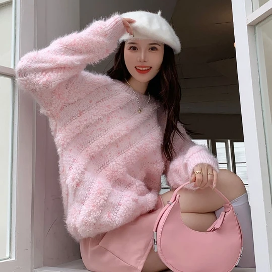 

Pink new Girl Pullover Woman Sweater Fairy Knit T Shirt Tops Casual Blouse for Women Sweaters Fall Spring Top Coat Cloth Suétere