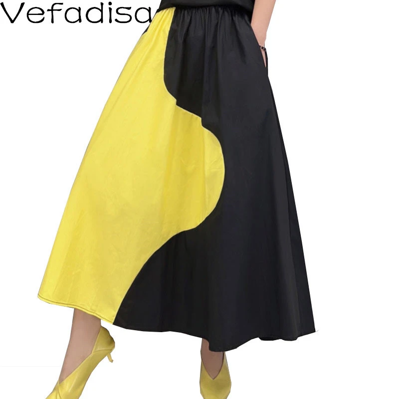 slazenger skort Vefadisa 2020 Summer The New Large Size Skirt Woman Fashion Leisure Printing Stitching Color High Waist Skirt Green YellowLHX120 denim skirts for women