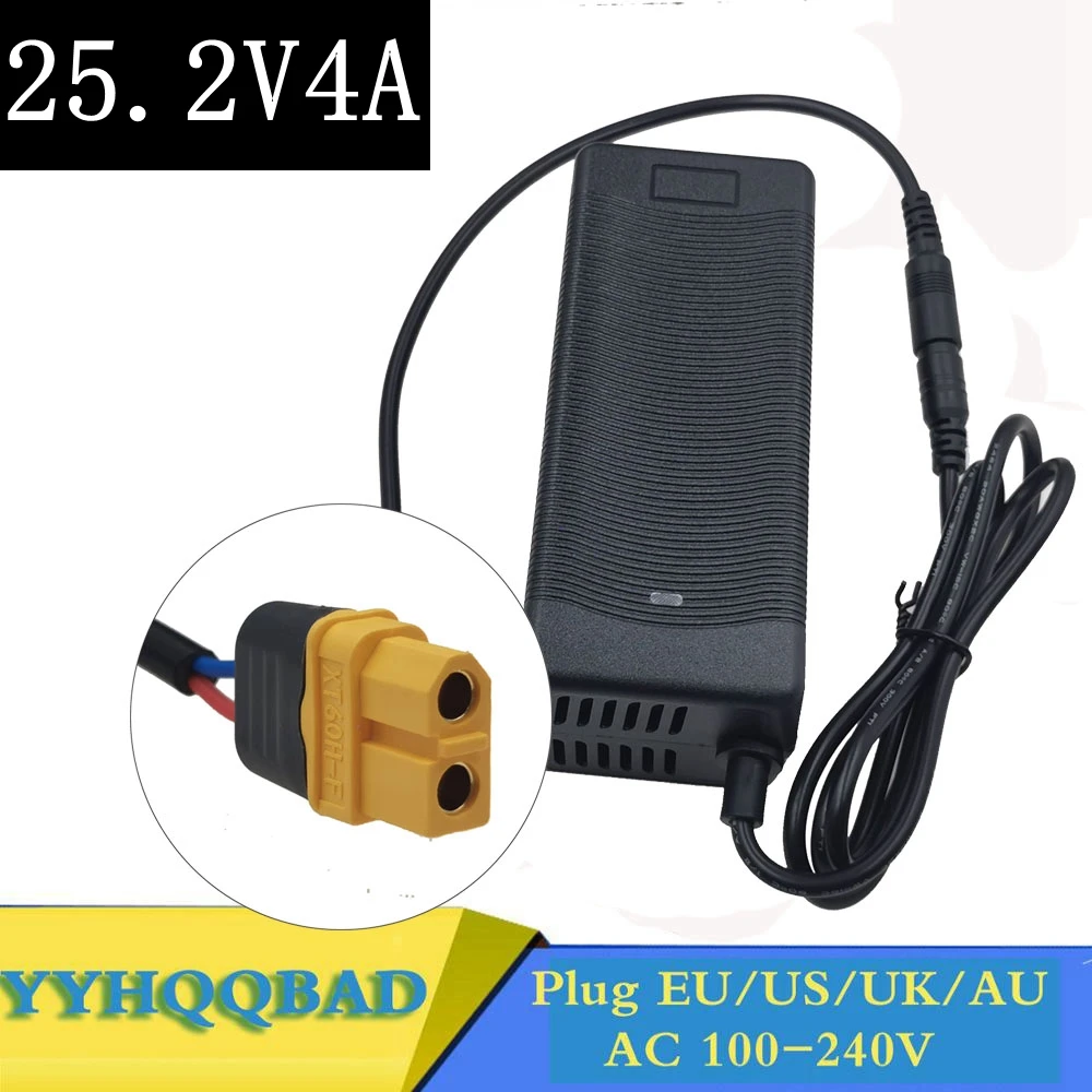 

25.2V 4A 25.2v4a lithium li-ion battery charger for 6 Series 21.6V 22.2V 24V lithium li-ion Li-polymer battery pack XT60 Plug