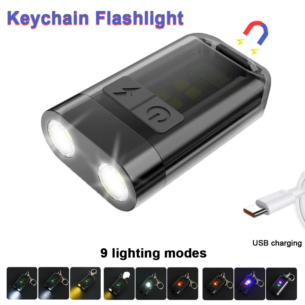 

Multifunctional Magnetic Work Light USB Charging Keychain Flashlight 9 Modes Cap Clip Headlamp Double Magnet Emergency Light