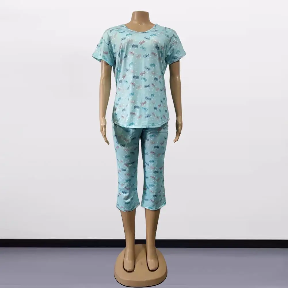 

Women Silky Pajamas Print Women's Pajamas Set with V Neck Wide Leg Pants 2 Piece Mother Grandmother Sleepwear Set for Women