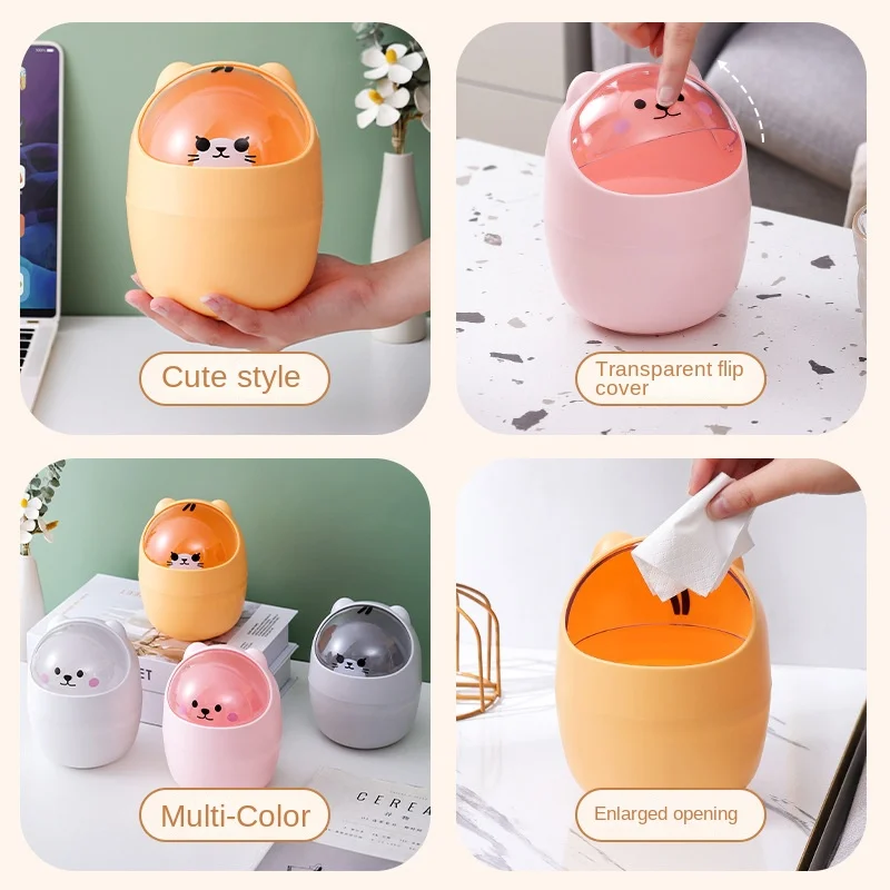 Desktop trash can Trash can Cute Cartoon Cat Desktop Waste Bin for Home & Office Mini Garbage Cans with Lid