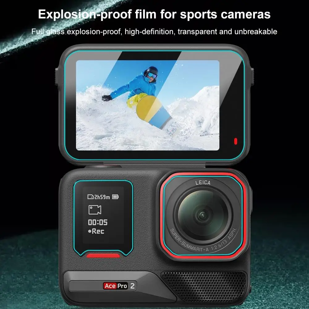 For Insta360 Ace Pro 2 PULUZ 3 in 1 Rear & Front Screen and Lens Tempered Glass Film