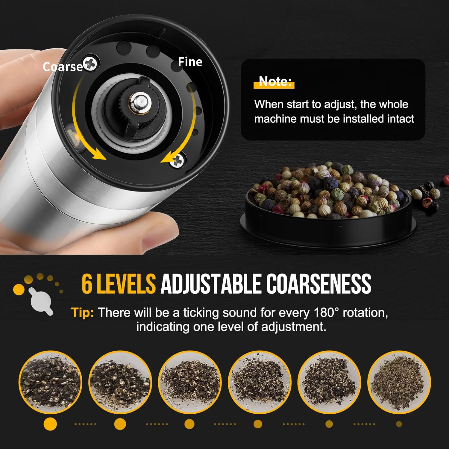 2pcs Electric Salt and Pepper Grinder Set with 6 Adjustable Coarseness Type-C Fast Charging Auto Salt And Pepper Grinder Kits