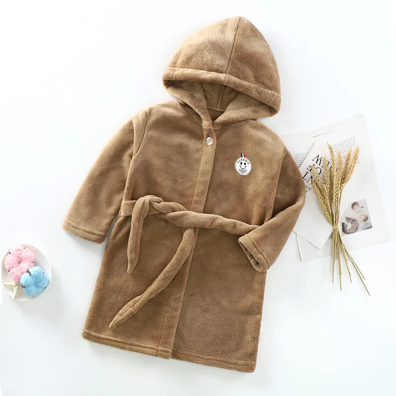 Kids Bathrobe Children's Nightgown Flannel Baby Baby Boys And Girls Thick Coral Fleece Pajamas Autumn And Winter Bathrobe