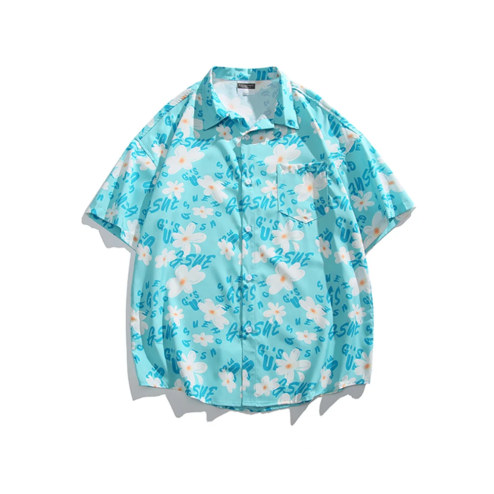 

Summer flower short-sleeved shirt for men Japanese ins Hawaii light cooked Hong Kong wind plankton handsome trend shirt