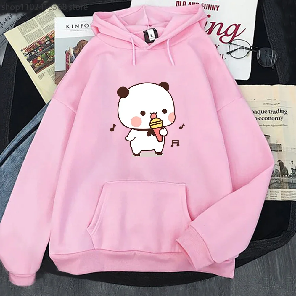 Happy Bubu Is Singing with Dudu Hoodies Cartoon Bear Sweatshirt Y2k Sudadera Women Clothes Men Winter Pullover Girls Kawaii Tops