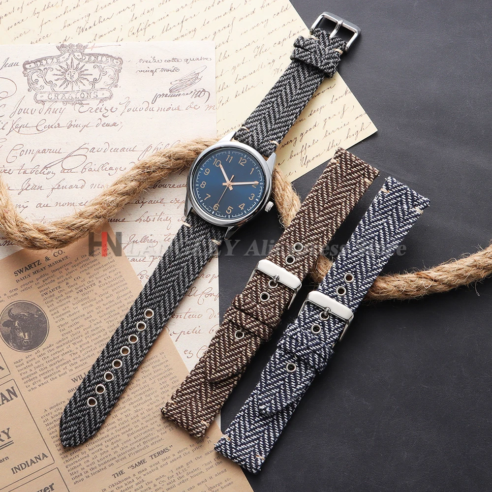 Vintage Weave Leather Nylon Quick Release Watch Band - Classic Replacement Wristband