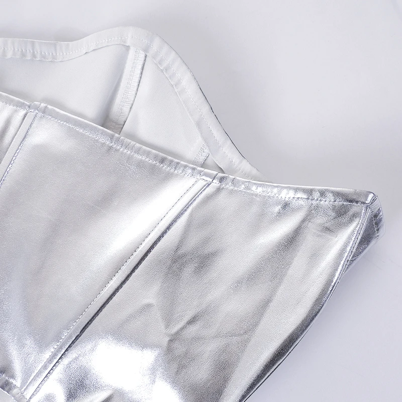 Chaleco metálico para mujer, top sexy ajustado con corsé, camisa de fondo, vendaje en la cintura, ropa de calle para chicas atractivas, primavera 2025