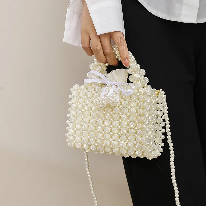 Bolso de noche con cuentas de cristal, bolso de mano de boda con cadena de perlas, hecho a mano, bolso de hombro, bolso de cena, nuevo