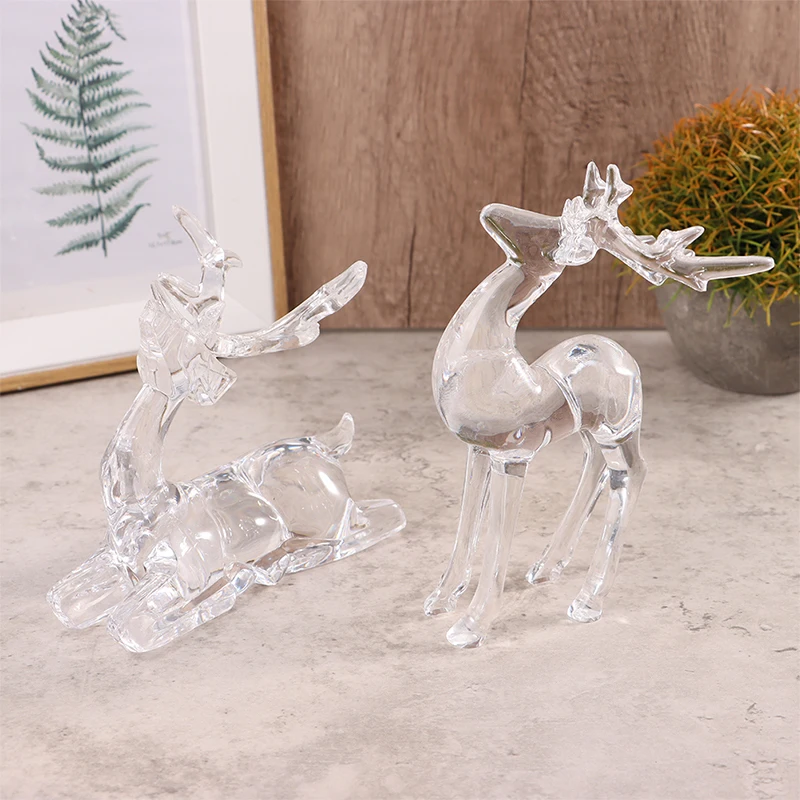 Crystal Deer Figurines Desktop Ornament Room Decor Transparent Elk Reindeer Sculpture Home Office Decoration 1Pc