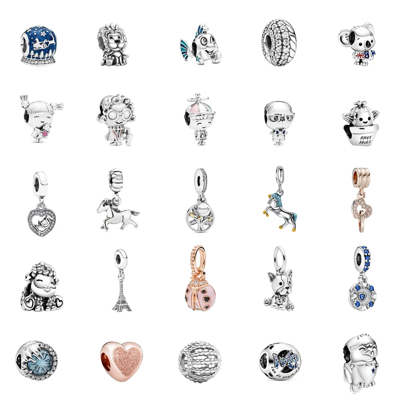 

Newest Fish Bird Sheep Ladybird Beads Dog Lion Tower Pendant Fit Original Pandora Charms Silver Color Bracelet DIY Women Jewelry