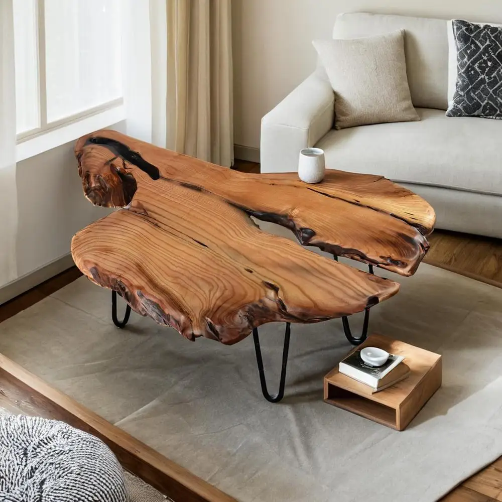 Natural Wood Live Edge Coffee Table Unique Rustic Desktop Sturdy Construction Versatile Functionality Perfect Living Room Decor 6
