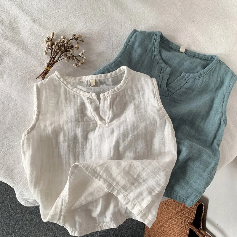 HZMY-Children's Cotton Sand Vest Thin Breathable Summer Sleeveless Waistcoats2024New Men's and Women's Baby Toddler Vest