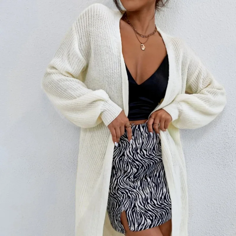 

European and American Spring and Autumn Sweater Coat 2023 Long Solid Buckle Free Women's Knitted Cardigan