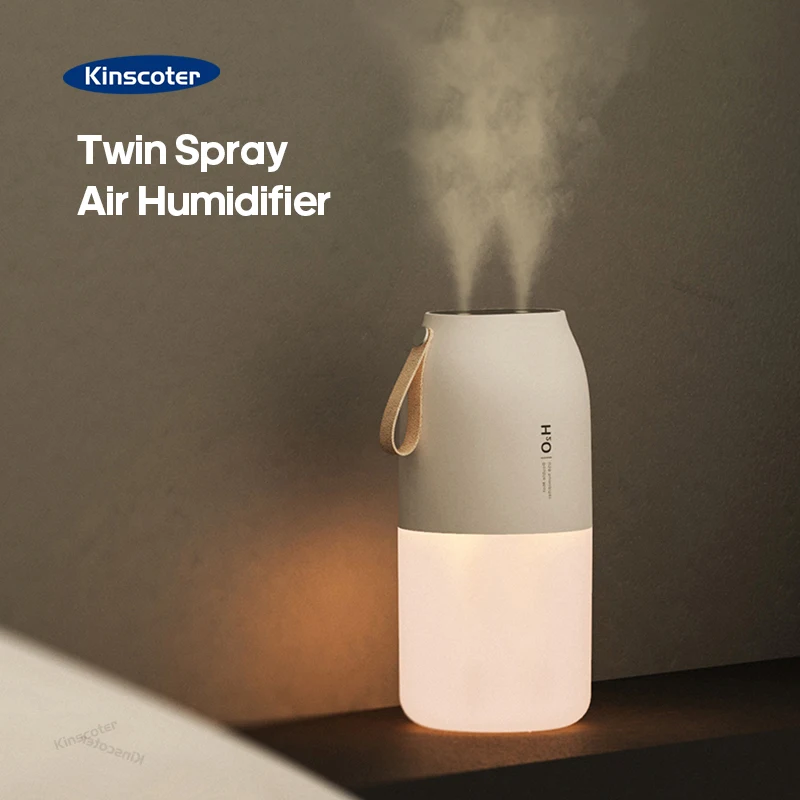 Umidificador de ar de Jato Duplo de 300 ml Difusor Ultrassônico de Névoa Fria Que Repõe a Umidade Purificador de ar Portátil de 2000 Mah