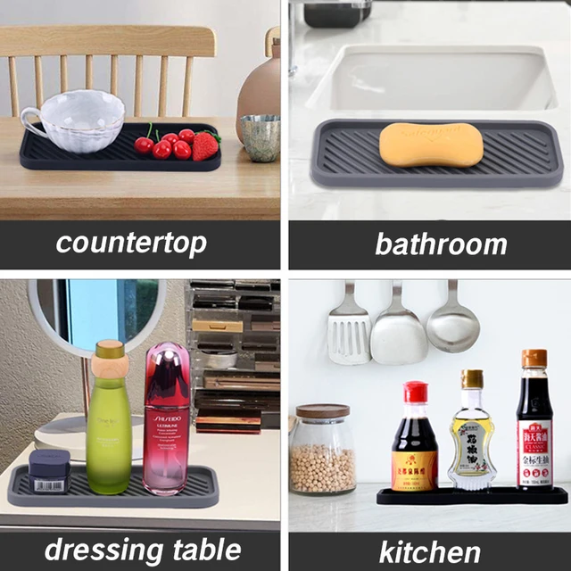 Munkalap -Szilikon Tálca Konyhai Fűszeres Palack Tároló Fürdőszoba Szappan Piperecikkek Lefolyó Pad - Image 4