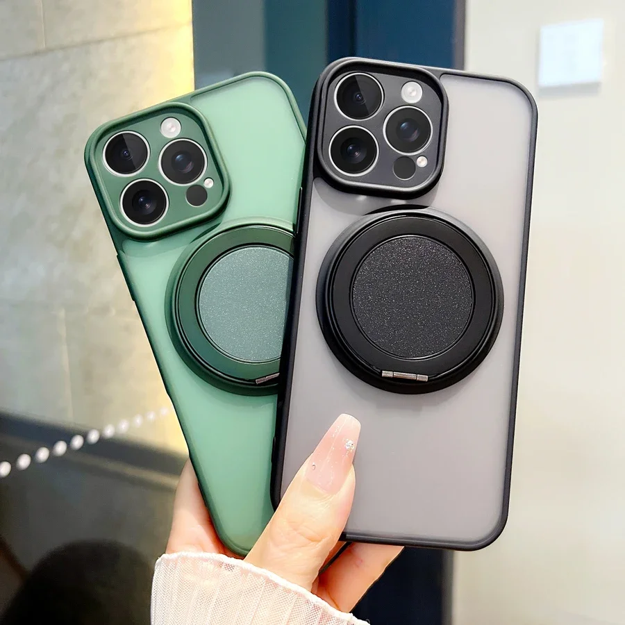 Magnetic Metal Ring Holder with Kickstand for iPhone - Silicone Protective Case