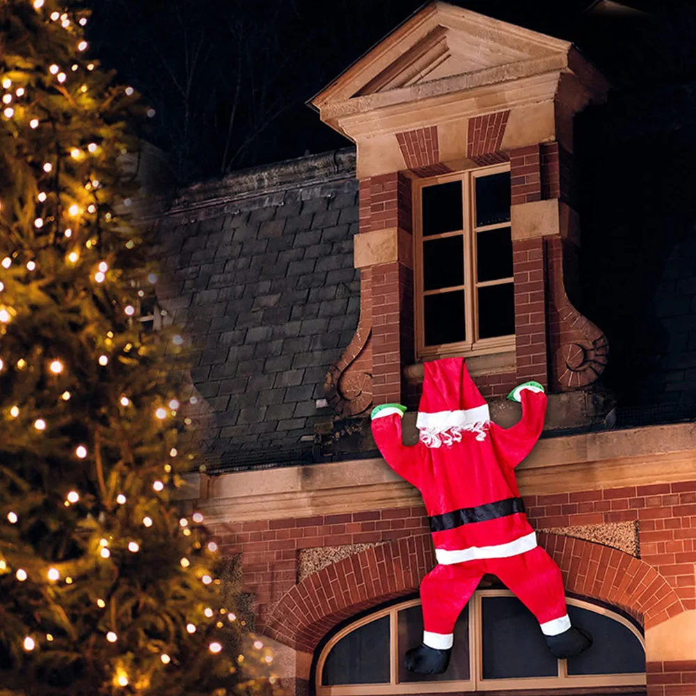 Shining Santa Claus Wall Climbing Christmas Velvet Santa Claus 1.7M Hanging Window Hanger Decor WallDoor Xmas Outdoor Chimney De