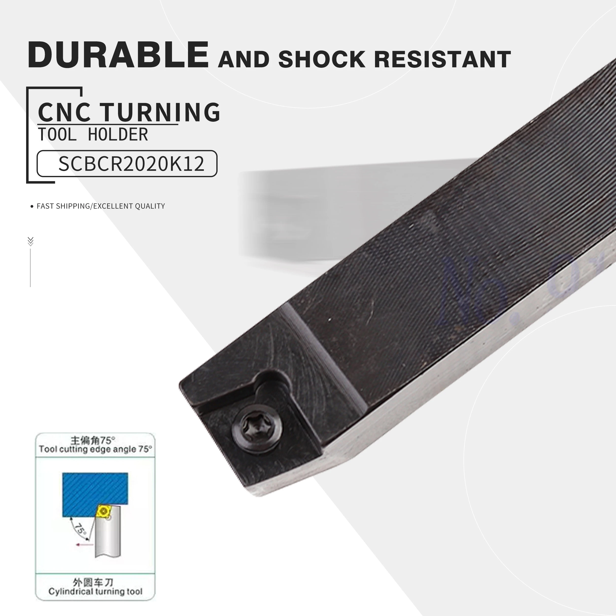 

SCBCR1212H09 SCBCR1616H09 External Turning Tool SCBCR1616H12 SCBCR2020K09 SCBCR2525M12 CNC Lathe Tool 75 Degrees External Holder