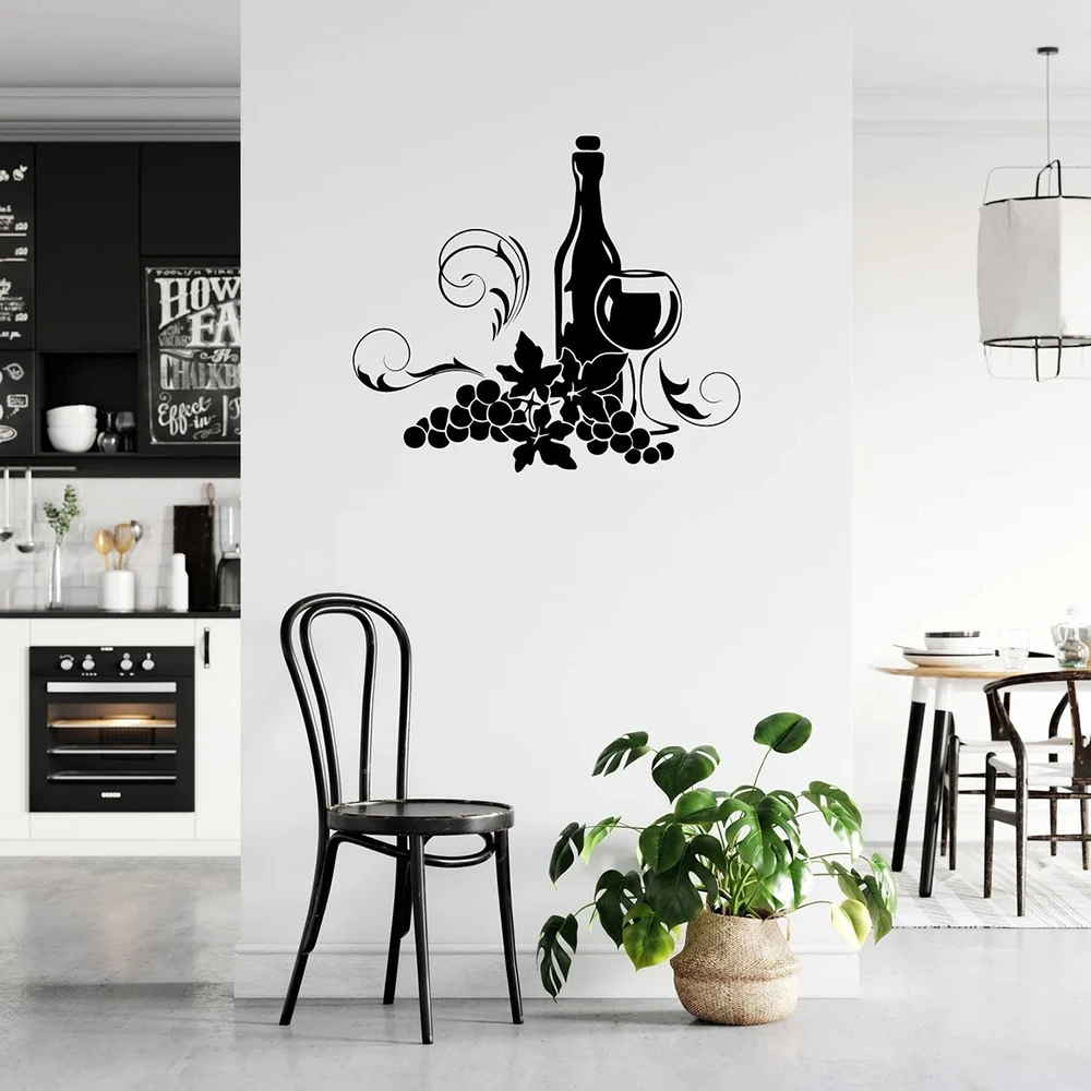 Wine Wall Decal Grape Vine Glass of Wine Wall Sticker Grapes Sticker Kitchen Decor Design Vinyl Bar Decor Decals A961