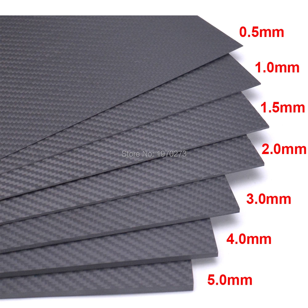 Placa de fibra de carbono para RC, 500x500mm, 0,25-2,5mm de espesor, 3K Real