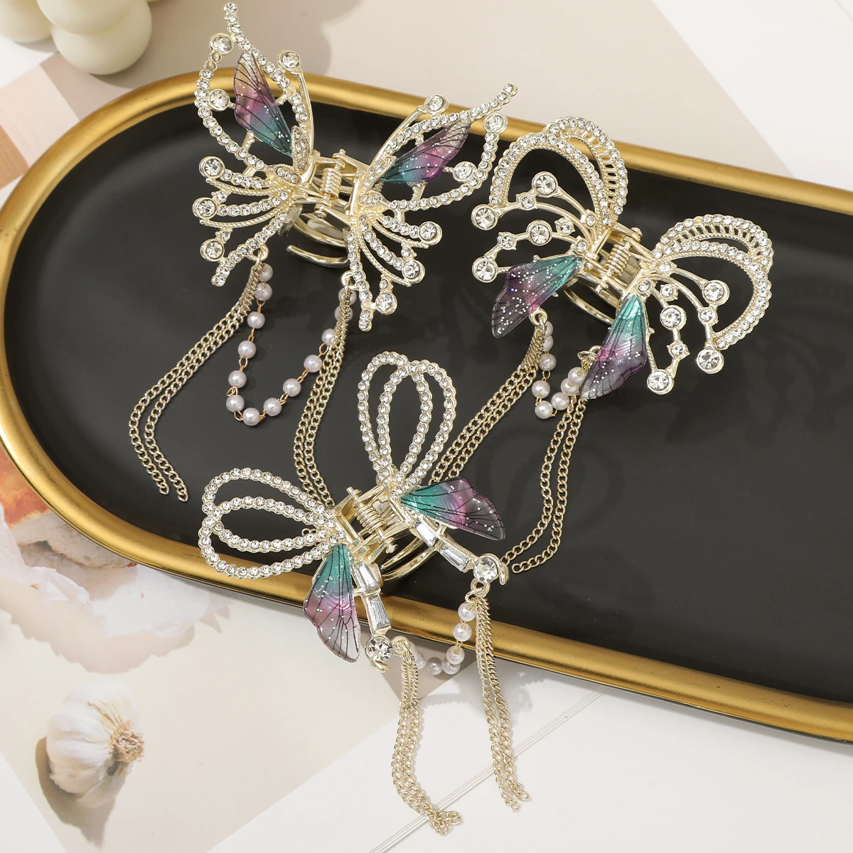 Tassel Chain Hair Claws Clip Women Ladies Luxury Retro Butterfly Hairpin Crabs Claw Girls Festival Hair Accessories Hair Crab