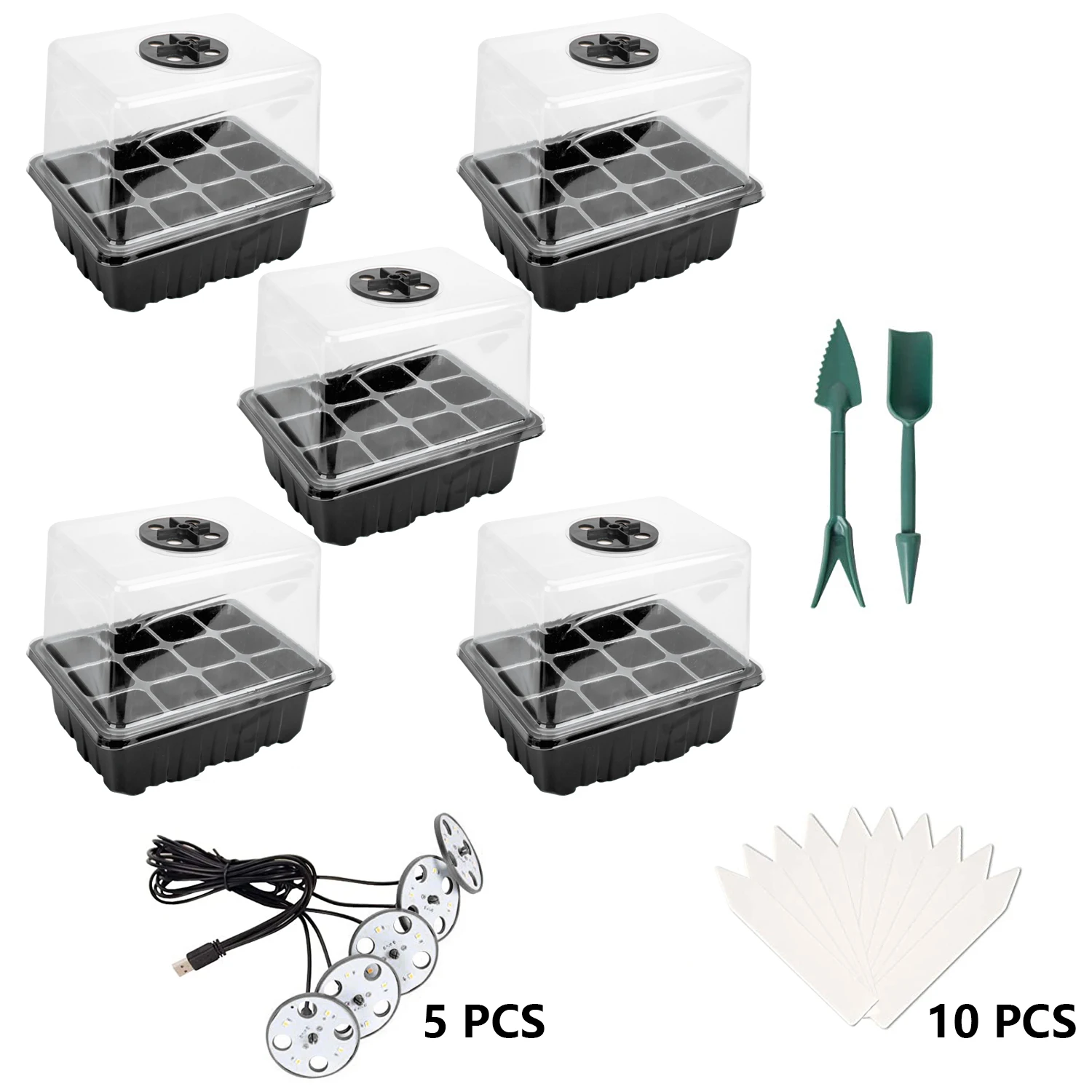 2-5 Pack Seedling Tray Starter with Grow Light,Seed Starter Trays with LED Light,Gardening Plants Germination Tray with Holes