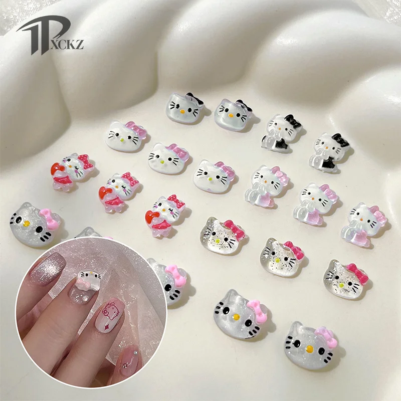 

10 шт. голова котенка Hello Kitty, искусственная смола, розовый бант, Kt, кошка, аксессуары для наклеек