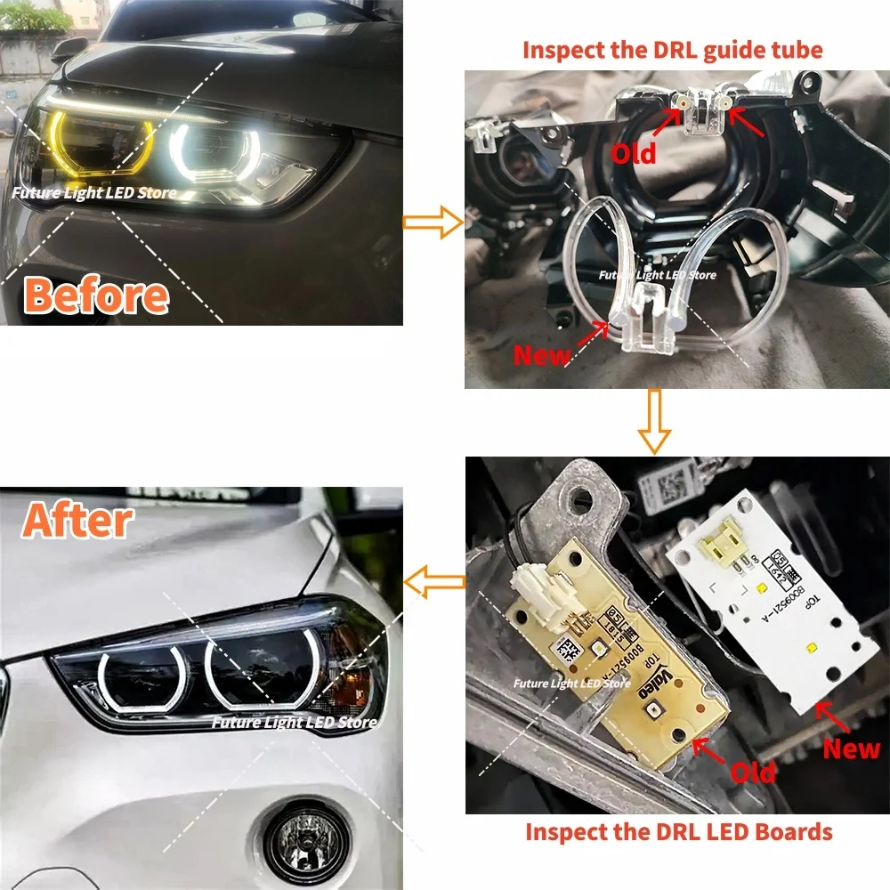 BMW X1 F48 F49 2016-2019 헤드라이트 주간 주행등 가이드 엔젤 아이즈용 화이트 DRL LED 보드 라이트 가이드 플레이트 라이트 튜브