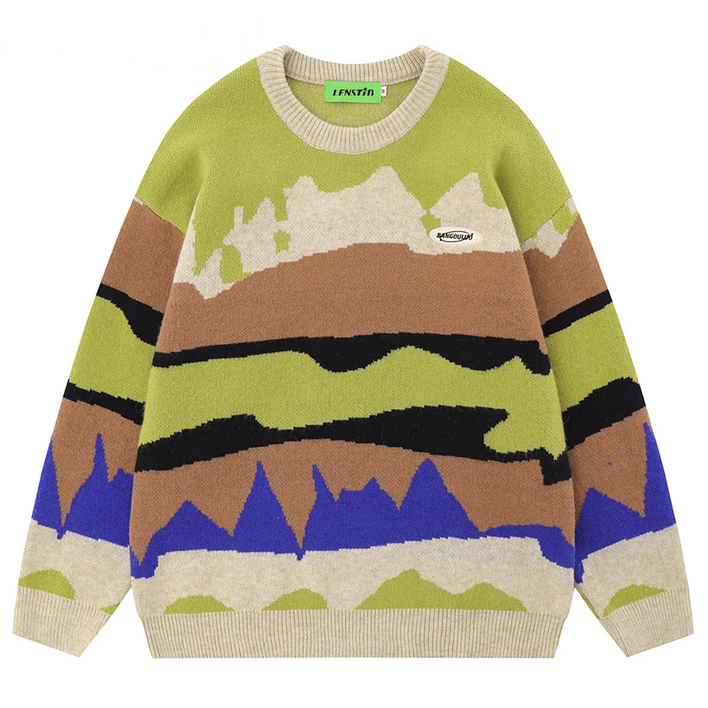 

Autumn Men Striped Knitted Jumper Sweaters Hip Hop Color Block Knitwear Streetwear Harajuku Fashion Casual Pullovers Clothing