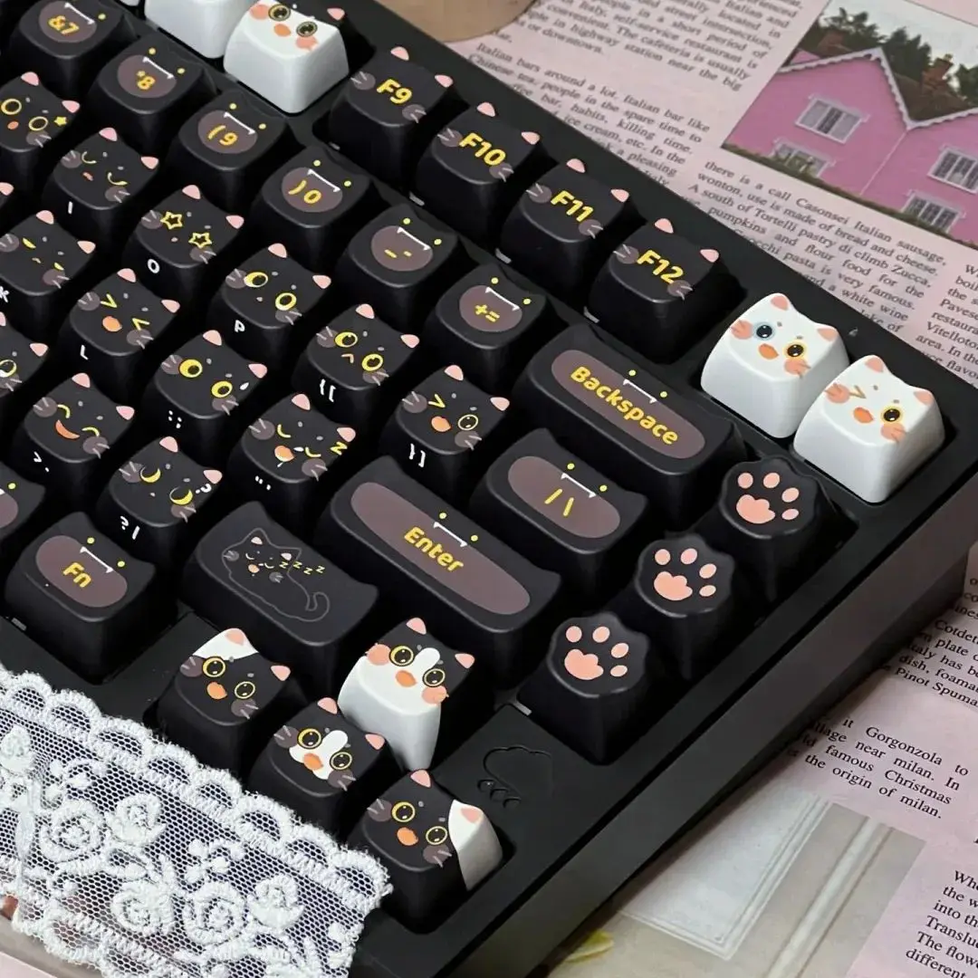 Gato Preto Cabeça Mao Cartoon Keycap Grupo Bonito Pet Gato e Cão Padrão Pbt Teclado Mecânico Faça Você Mesmo Presente de Ano Novo
