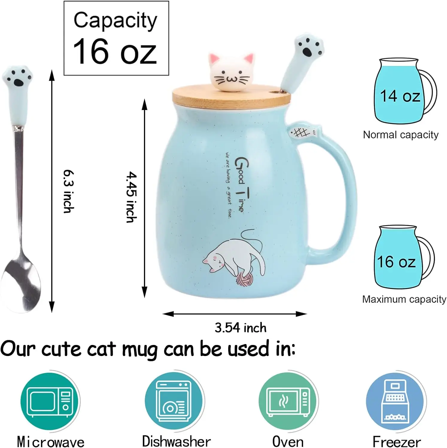 Cute Cat Mug with Lid and Spoon