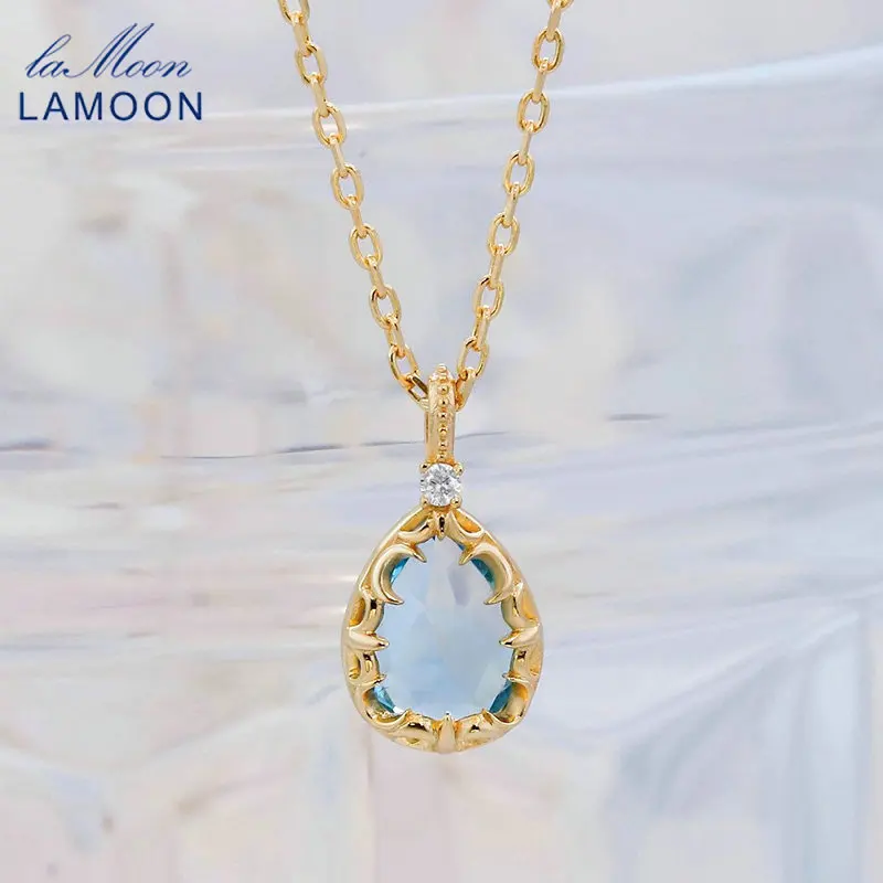 

LAMOON Vintage Bijou Natural Topaz Gemstone Pendant Necklace For Women 925 Sterling Silver Gold Plated Fine Jewelry Gift