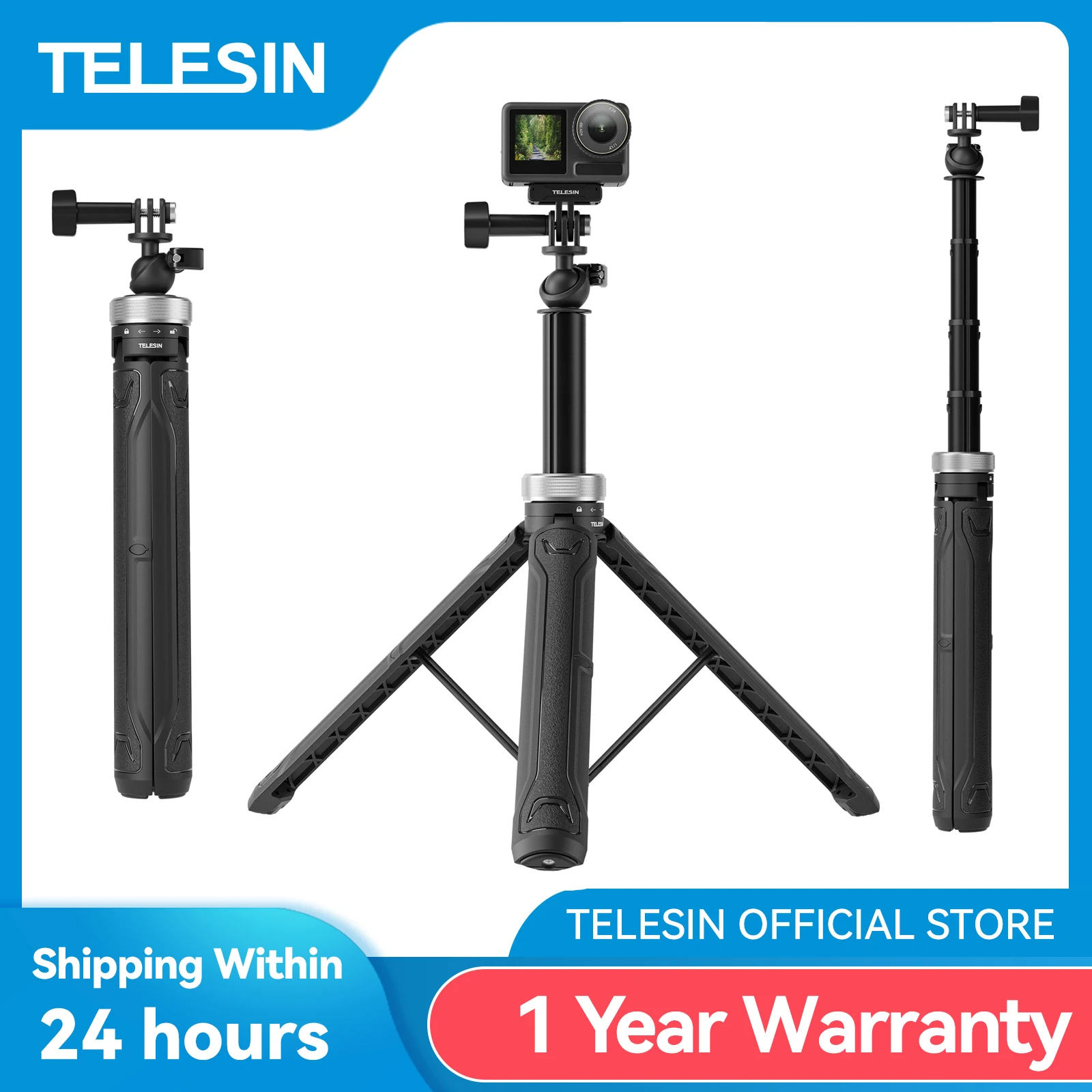 

TELESIN 360° Rotation 1.5M Selfie Stick Foldable Tripod For GoPro Hero 12 11 10 9 8 7 6 5 Insta360 DJI Osmo Action