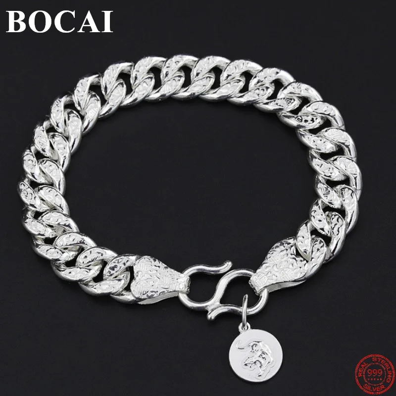 

BOCAI Solide S999 Sterling Silver Bracelets 2023 New Fashion Simple Chinese Fu Letter Solid Argentum Hand String for Men Women