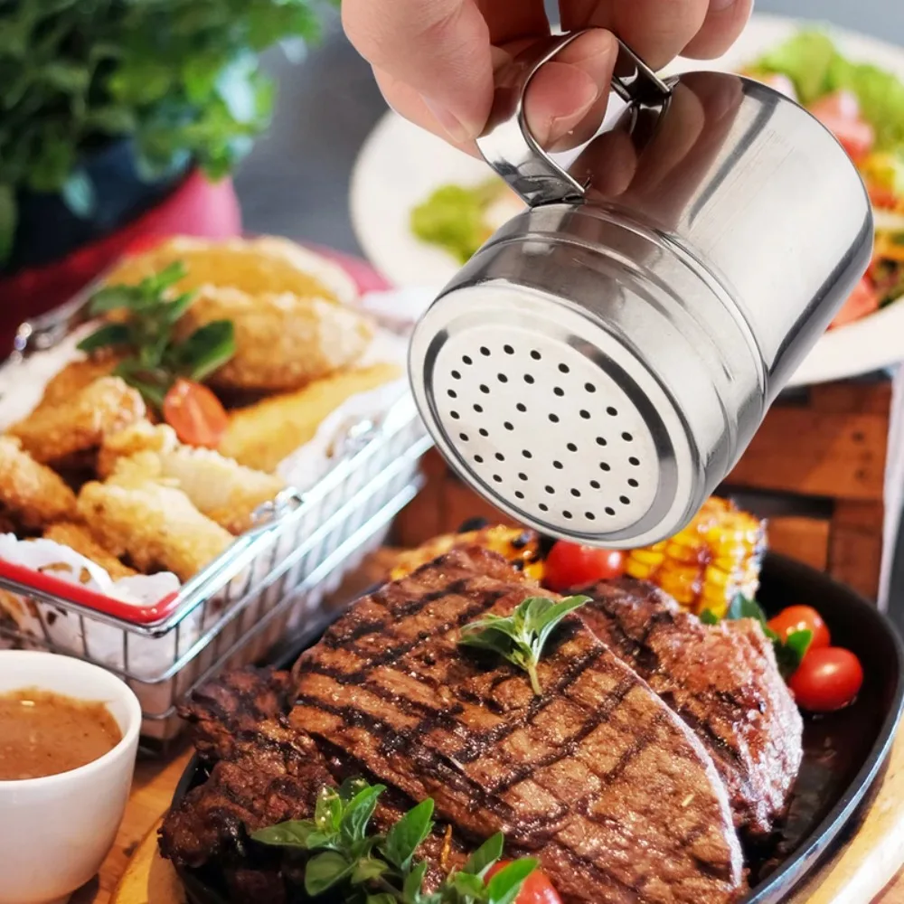 

with Handle and Lid Spice Bottles Flour Sifter Rustproof Salt Dispenser 304 Stainless Steel Coffeeware Condiment Container