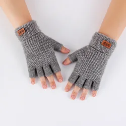 Men's Cozy Alpaca Wool Knit Winter Gloves - Warm Half - Finger Design for Office, Cycling, and More (Light Gray)