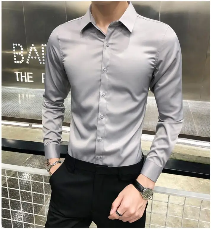 Casual Shirt Men's Black Korean Style Slim Trend Business Formal Shirt Male Wrinkle Resistant White Long Sleeve Blazer Shirts