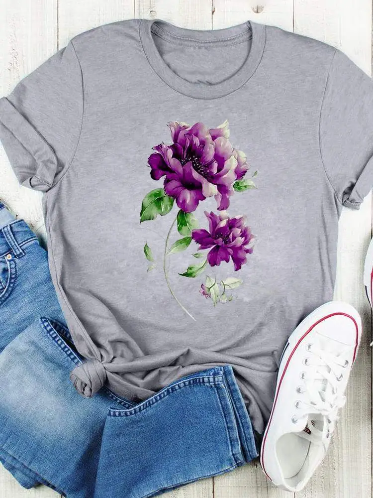 

Tee Women Lady Print Summer Casual Cartoon Graphic T Top Watercolor Flower Sweet 90s Clothing Cartoon Fashion Tshirts T-Shirt