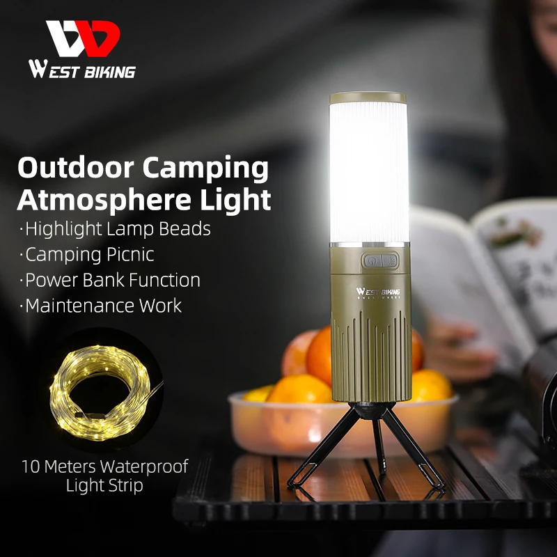 

WEST BIKING Portable Camping Light Type-C Charging Highlight LED Atmosphere Tent Light Outdoor Waterproof Emergency Flashlight