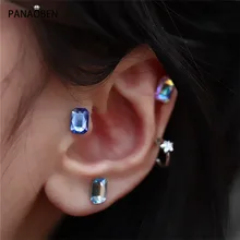  PANAOBEN 925 Sterling Silver Earrings for Women Exquisite Square Crystal Zircon Aurora Colorful Piercing Stud Earings Jewelry 