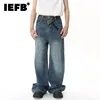 IEFB 2025 Spring New Trendy Jeans Metal Ring Design Male Gradient Color Washed Straight Male Denim Pants Wide Leg Casual 9C354 1
