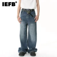 IEFB 2025 Spring New Trendy Jeans Metal Ring Design Male Gradient Color Washed Straight Male Denim Pants Wide Leg Casual 9C354 1