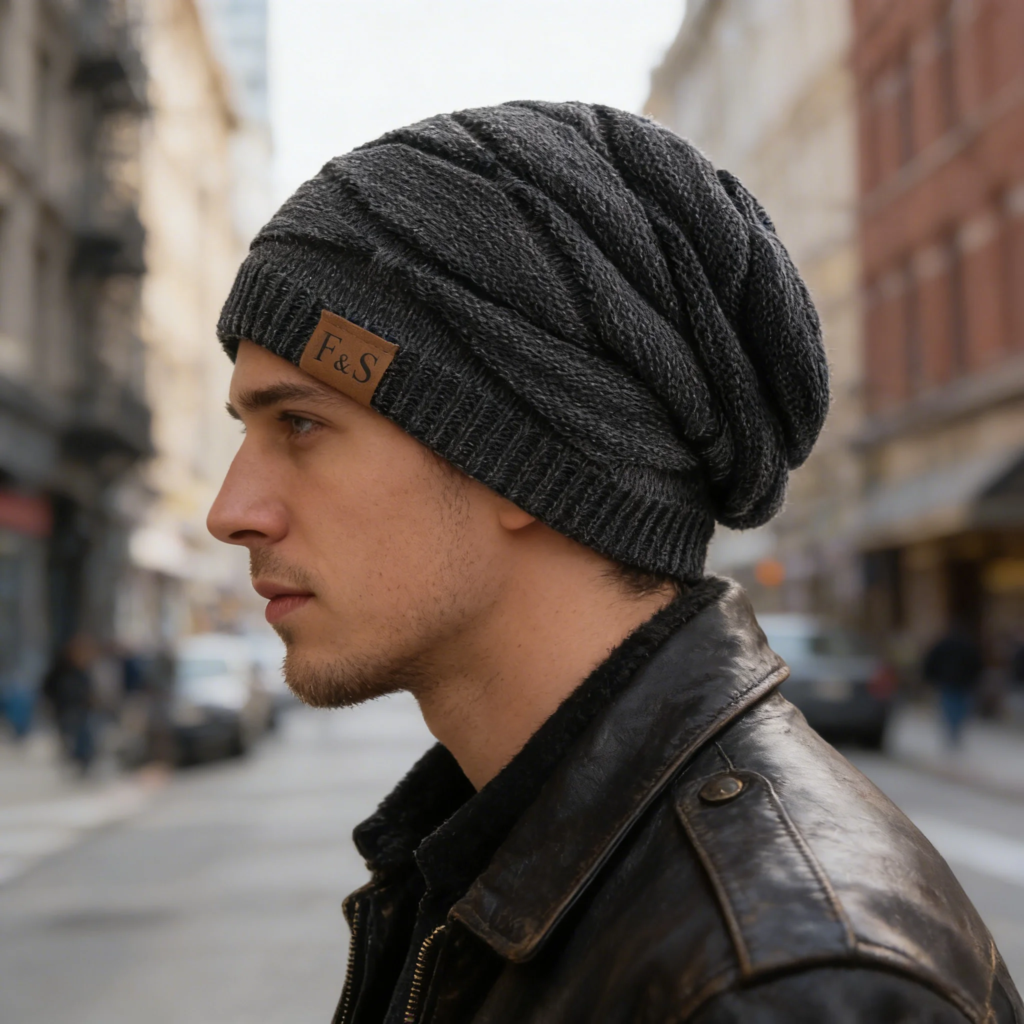 Neue Unisex Slouchy Winter Hüte Warme Fleece Gefüttert Beanie Cap Männer Frauen Casual Label Decor Winter Mischfarbe Gestrickte Hüte – Detail 2
