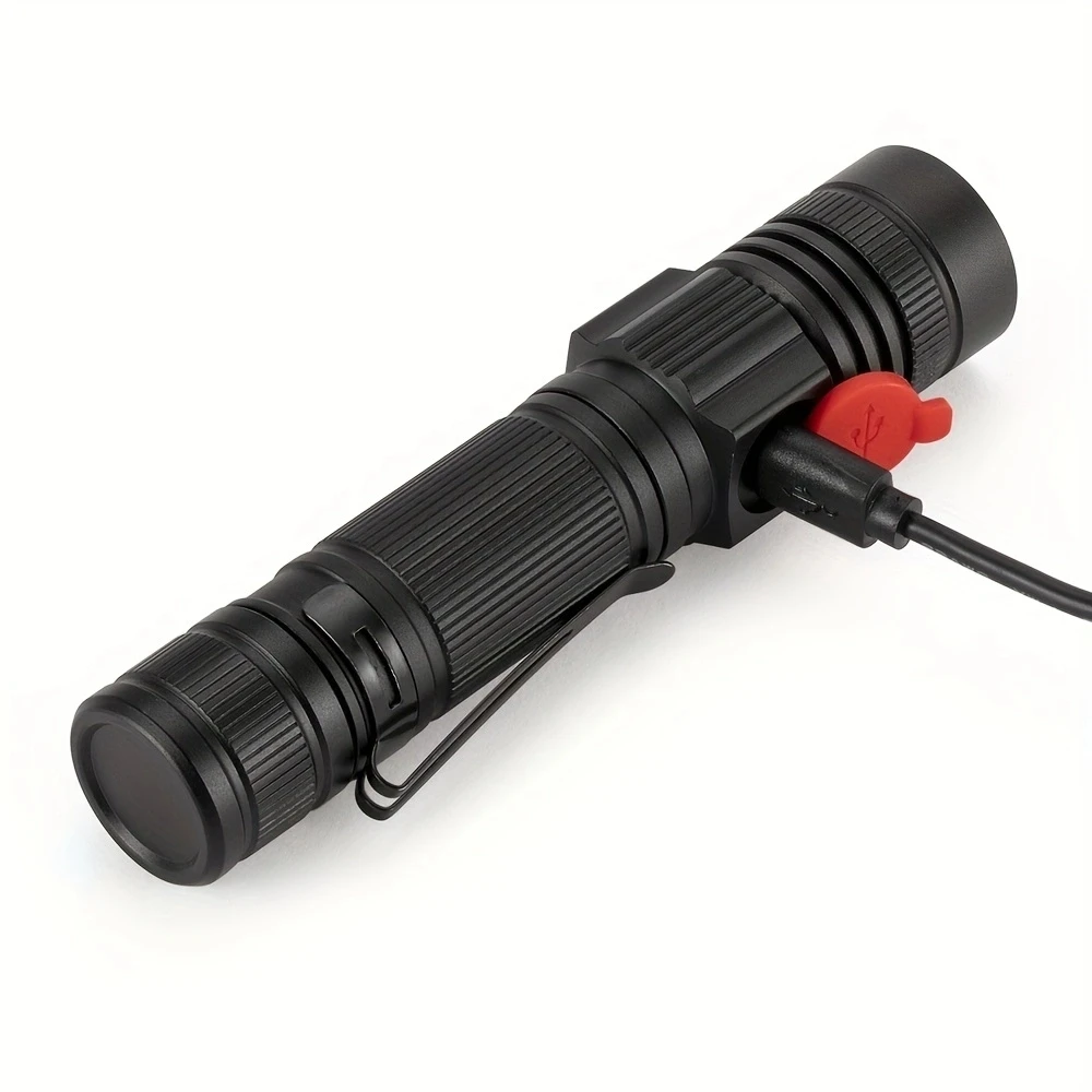 고출력 T6 LED 손전등, USB 충전 18650 배터리, 야외 하이킹, 캠핑, 사냥, 낚시, 휴대용 순찰 토치, 10W 줌
