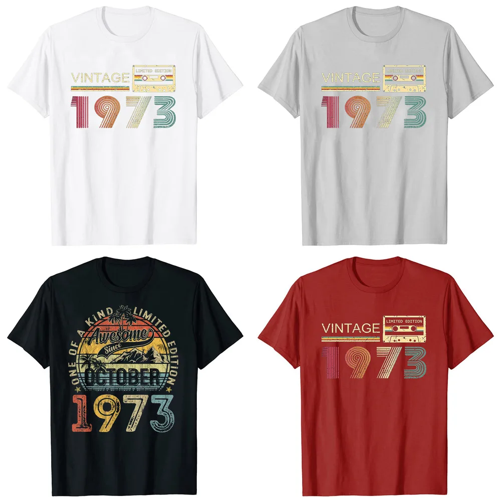 T-shirt vintage rétro 50e anniversaire, octobre 1973, col rond, manches courtes, mode, décontracté_voghion.com